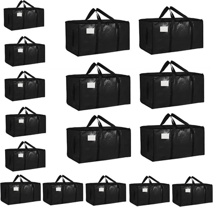 8 Pack-Extra Large Heavy Duty Moving Bags - Waterproof Storage Totes with Handles & Zippers, Foldable for College Dorm, Storage (Clear)