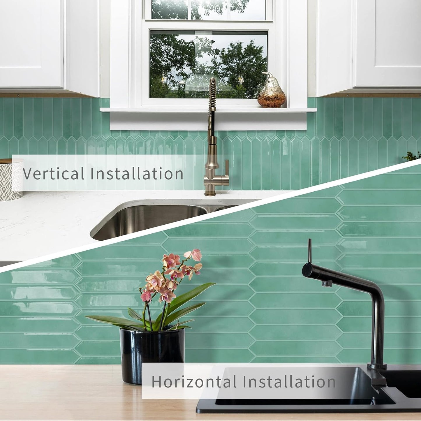 10 Sheets Long Hexagon Tile Peel and Stick Backsplash | Self-Adhesive Wall Tiles Stick on Back Splash for Kitchen, Bathroom, Fireplace,RV(Green,12"×12")