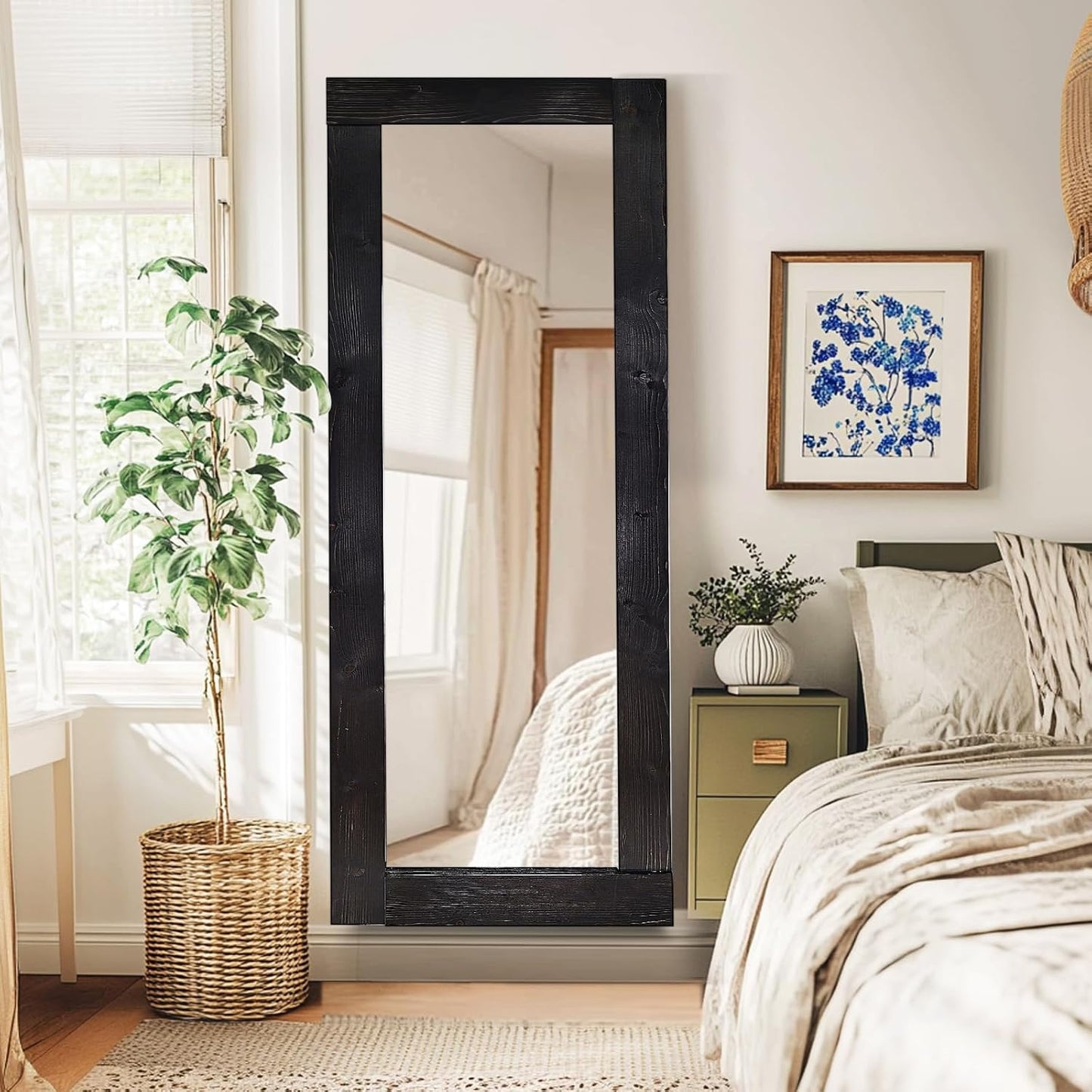 Solid Wood Full Length Mirror - 65"x22" Arched Floor Mirror, Free Standing & Wall Mounted - Elegant Design for Bedroom, Dressing Room, Hallway, Brown