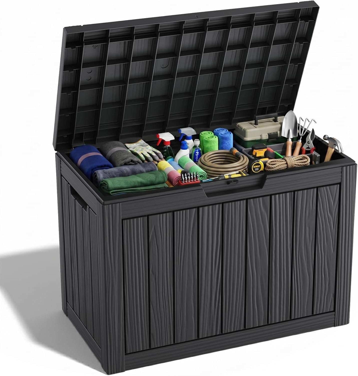 ROJIK 55Gal Outdoor Storage Box Waterproof Deck Box | Heavy-duty UV-resistant resin, space-saving for balcony/patio, stores cushions/tools/pool gear, lockable lid as table/bench