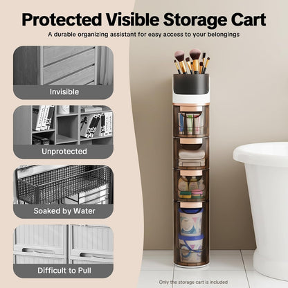 Narrow 4-Drawer Rolling Storage Cart - Slim Mobile Cabinet with Wheels, White & Gold Tall Drawer Organizer for Bathroom, Cosmetic, Kitchen, Bedroom Small Spaces