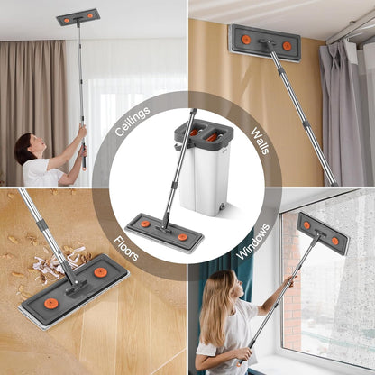 JUDRDO Mop and Bucket with Wringer Set for Home,61" Flat Mop and Bucket System for Floor Cleaning,Wet Dry Mop Window Wall Cleaner with Long Handle,Floor Mop with 4 Washable Microfiber Pads