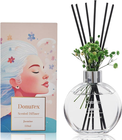 Flower Reed Diffuser Set 5.07oz Satin Rose Scent Diffuser with Sticks Home Fragrance Reed Diffuser for Bathroom Shelf Decor