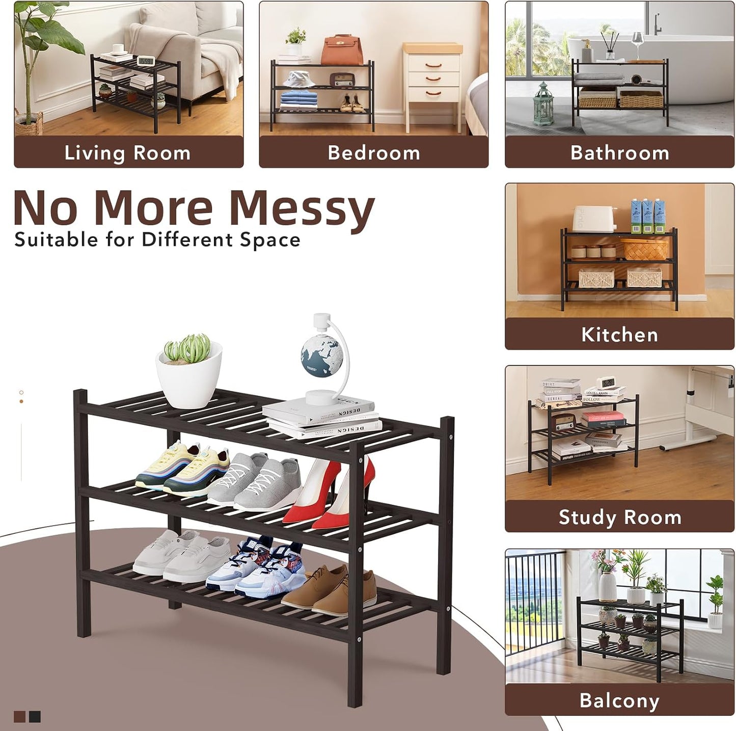 4 Tier Bamboo Shoe Rack Storage Organizer for Closet, Multifunctional Stackable Free Standing Shoe Shelf Organizer for Small Space,Entryway, Hallway, Bathroom27 x11 x26(White, 4 Tier)