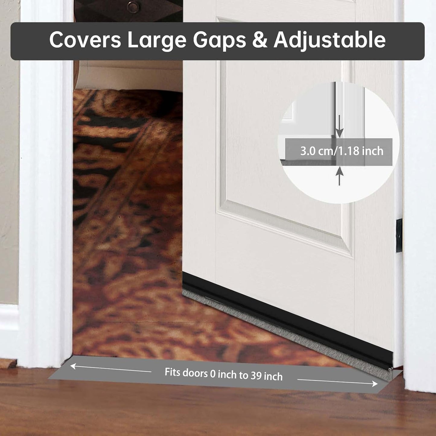 Door Sweep for Bottom of Door, Integrated Bottom Door Draft Stopper with Brush, Self-Adhesive Under Door Seal for Dust/Noise/Hot or Cold Air Insulation, Black 39.37" L/1" W