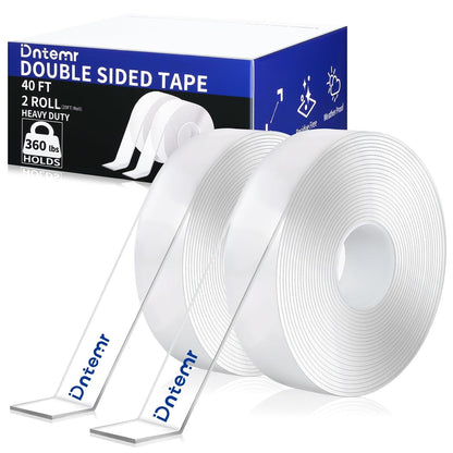 Nano Double Sided Heavy Duty Mounting Tape 2 Rolls, 20FT Total, 120 x 1.18 Inch, Removable Washable Reusable Adhesive Tape for Wall Hanging, Home Decor, Posters, Crafts, Classroom & Office
