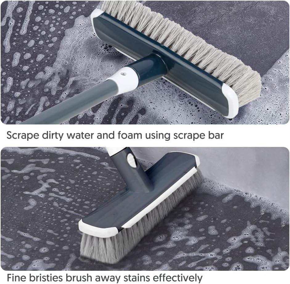 Floor Scrubber with Long Handle, 2 in 1 Scrubbing Brush Stiff Bristle Shower Cleaning Brush for Bathroom, Kitchen, Tub, Carpet, Grout, Tile(Red)