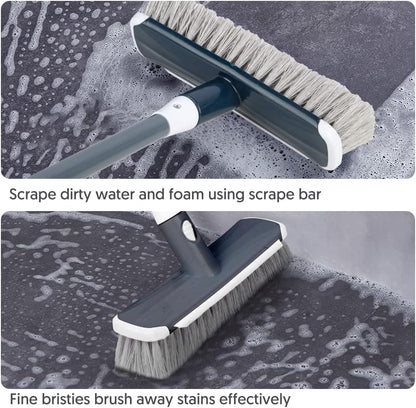 Floor Scrubber with Long Handle, 2 in 1 Scrubbing Brush Stiff Bristle Shower Cleaning Brush for Bathroom, Kitchen, Tub, Carpet, Grout, Tile(Red)