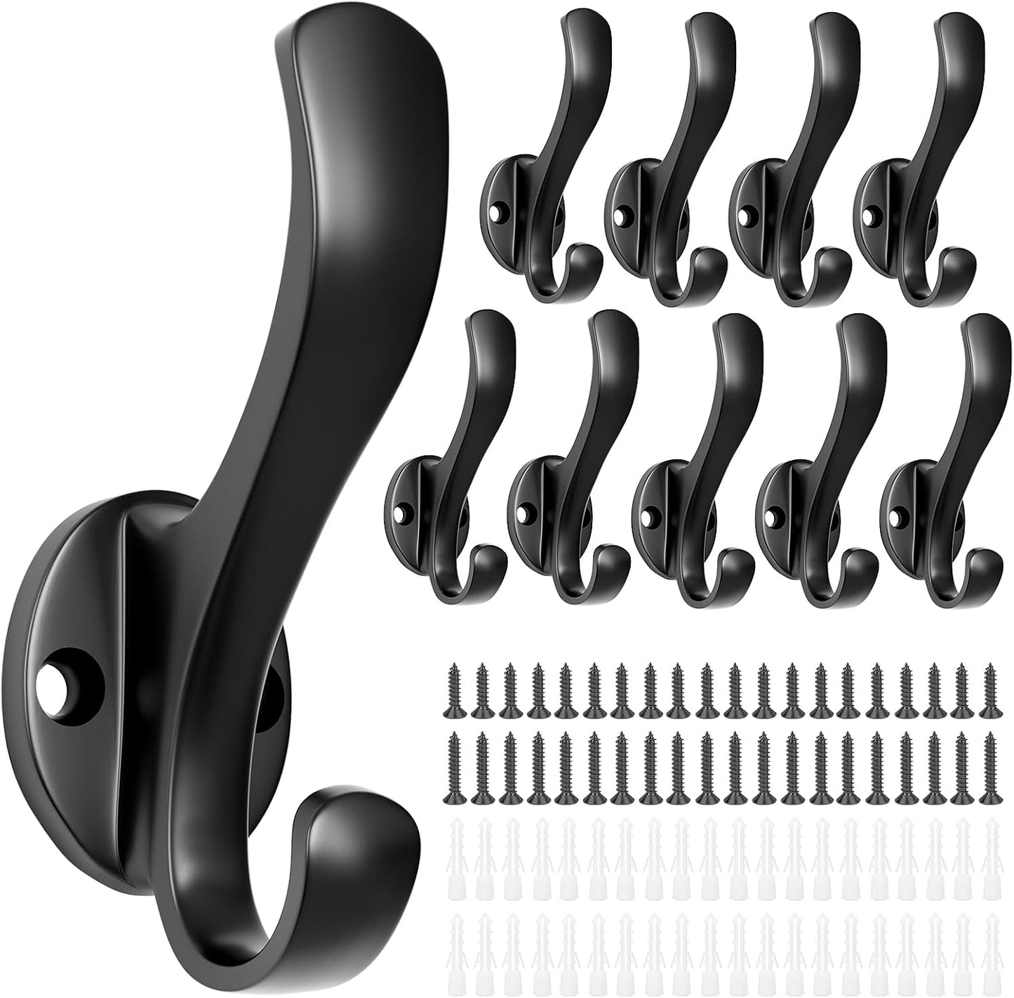 Heavy Duty Coat Hooks - 6 Pack Aluminum Alloy Wall Mounted Hooks for Hanging Jacket, Clothes, Bags, Hat | Durable Metal Utility Wall Hooks for Entryway, Closet, Mudroom, Bathroom, Garage