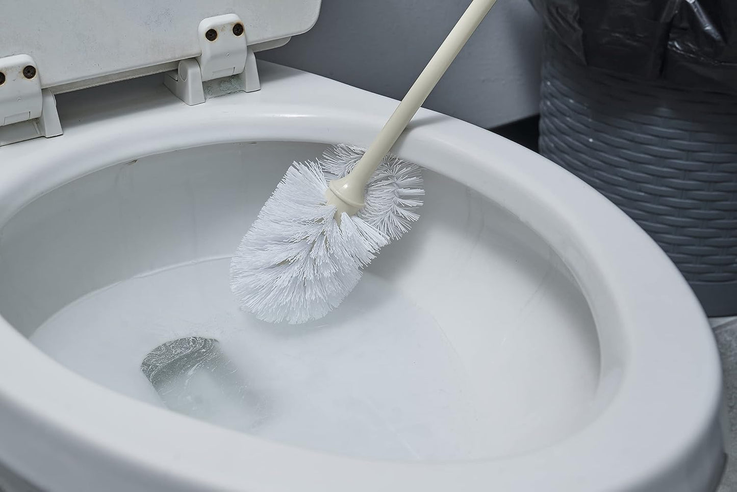 Superio Toilet Brush, Toilet Bowl Cleaning System with Scrubbing Wand, Under Rim Lip Brush for Bathroom