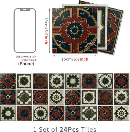 Peel and Stick Backsplash Tile Sticker for Kitchen and Bathroom Walls - 24 Removable 5.9"x5.9" Tiles, Waterproof