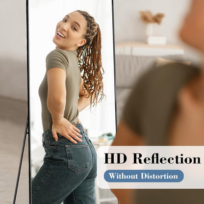 DUMOS 64"x21" Full Length Mirror, Full Body Mirror, Black | Aluminum Alloy Thin Frame, Leaning or Hanging, Suitable for Bedroom, Livingroom, Cloakroom