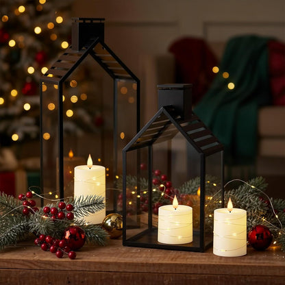 Raycare Flameless Candles with Remote Timer, Flickering Battery Operated LED Pillar Fake Candle with String Lights for Home Decor, Christmas, Wedding and Gift, White, Set of 3