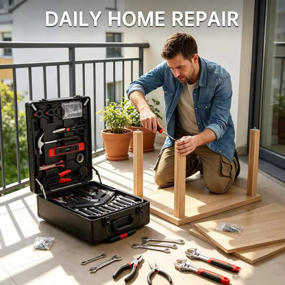Arcwares 799pcs Aluminum Trolley Case Tool Set Silver, House Repair Kit Set, Household Hand Tool Set, with Tool Belt,Gift on Father's Day (Black)