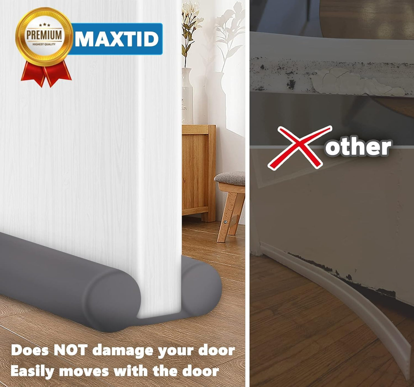 MAXTID Under Door Draft Stopper for Bottom of Doors 38" Black Door Blocker Noise ReducerLight Cold Air Guard Breeze Sound Proof Door Sweep Weather Stripping Door Seal Insulation Strip Gap Filler