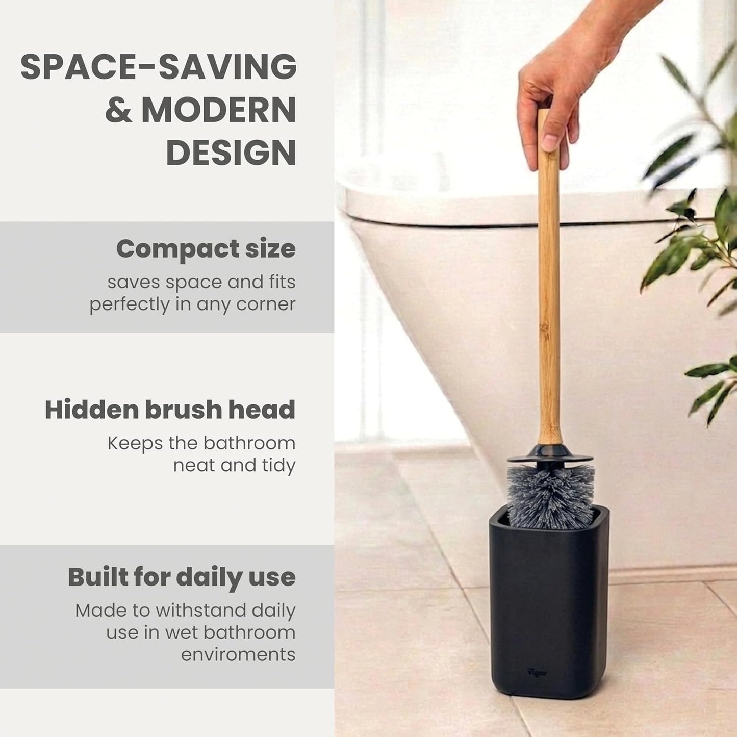 Vigar Zense Toilet Brush and Holder Set - Toilet Bowl Brush and Holder, Polyresin Stone Bathroom Accessory, Compact Toilet Cleaner Brush for Bathroom Decor and Toilet Accessories Set - White Marble