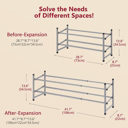 Tajsoon Expandable Shoe Rack for Closet 3 Tier, 28“-41“Adjustable & Stackable Shoe Shelf Storage, Metal Shoe Rack Organizer for Front Door Entrance, Closet, Garage, Entryway, Black