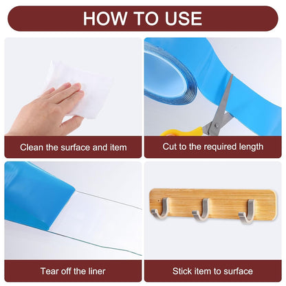 HARFINGTON Double Sided Nano Tape 10FT x 2" x 0.04" Multipurpose Removable Clear Mounting Tape Washable Waterproof Picture Hanging Adhesive Strips with Blue Liner for Carpets Posters