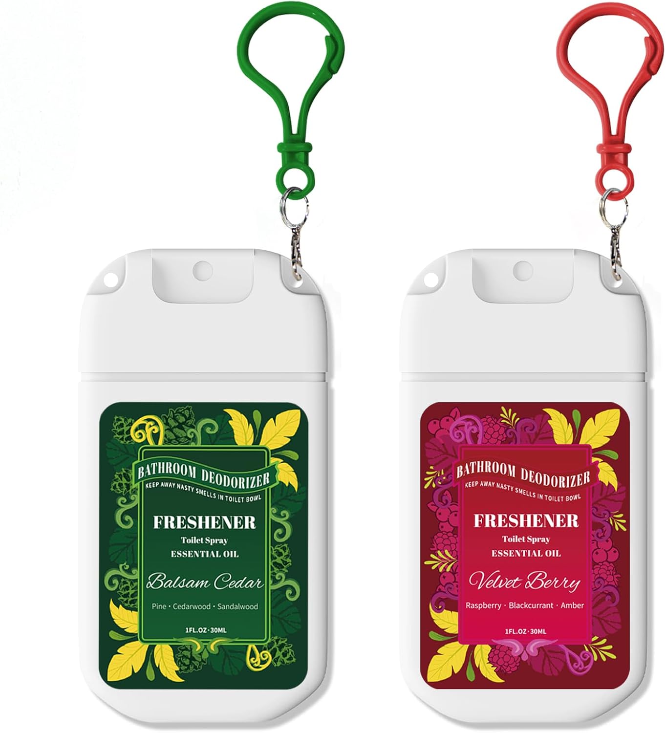 Pocket Size Toilet Spray for Poop, 2 Pack Lemon Scent, Bathroom Odor Eliminator with Removable Hook,Travel Essentials Variety