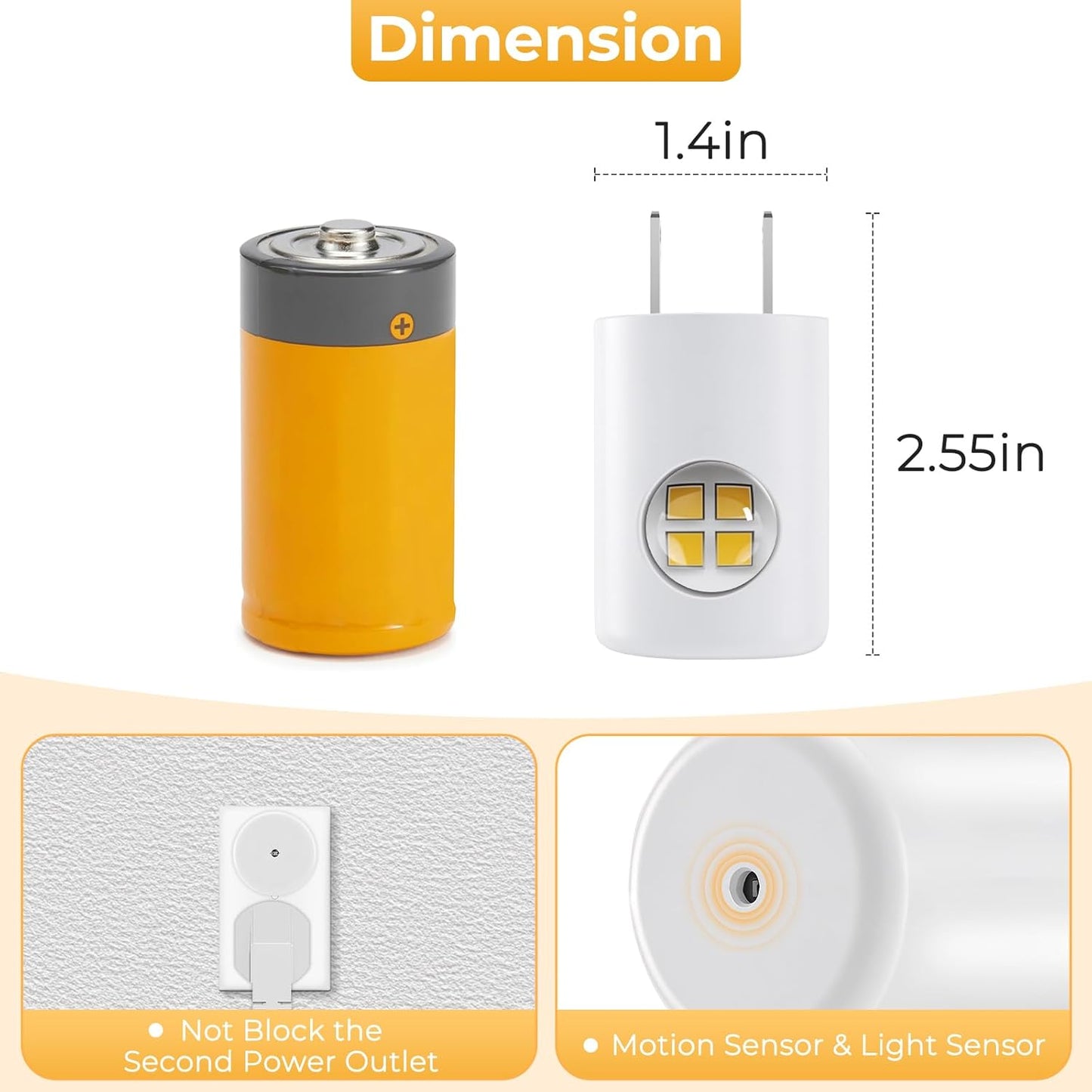 GEPLAD 4-Pack Motion Sensor Night Light, Plug into Wall Dusk to Dawn LED Nightlight, Auto On/Off, 3000K Soft White 100 Lumens, Rotatable Plug-in Design for Hallway, Staircase, Bathroom, Corridor