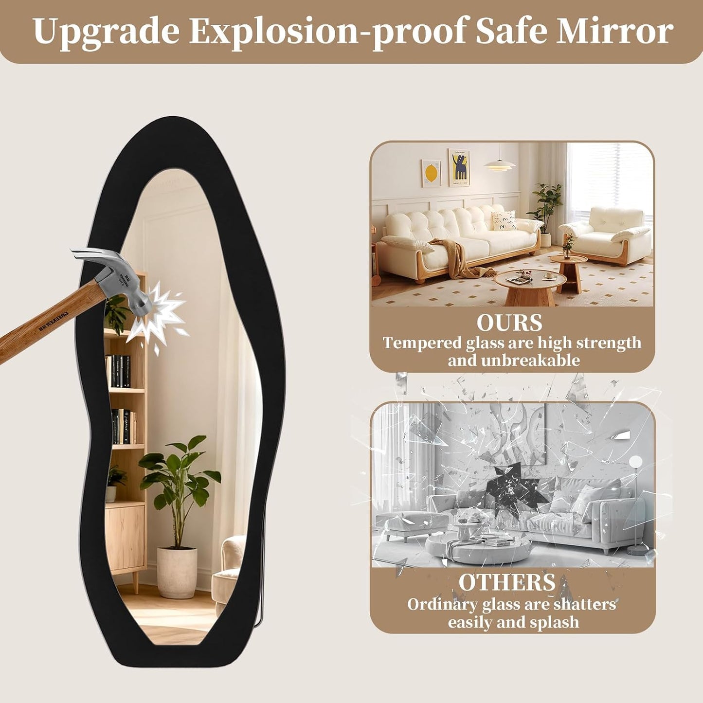 71"x32" Flannel Full Length Mirror, Arched Mirrors Full Length with Stand, Flannel Floor Mirror for Bedroom and Living Room, Full Body Mirror Hanging or Leaning, White