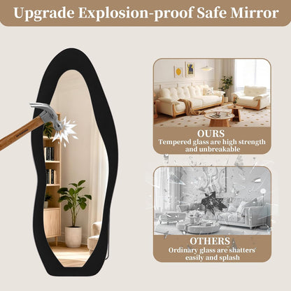 71"x32" Flannel Full Length Mirror, Arched Mirrors Full Length with Stand, Flannel Floor Mirror for Bedroom and Living Room, Full Body Mirror Hanging or Leaning, White