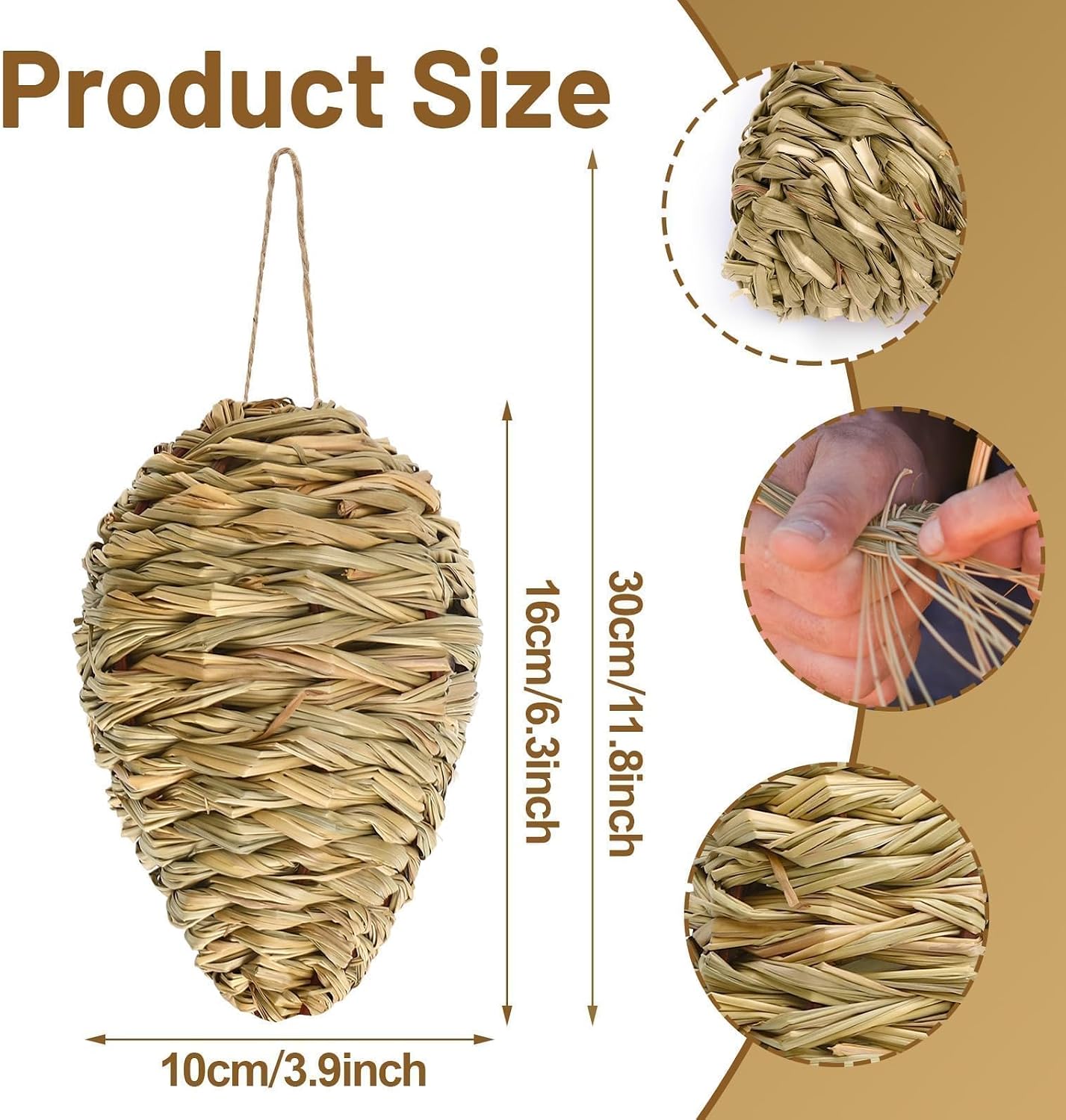 DECYOOL 2 Pack Fake Wasp Nest Decoy, Woven Reed Wasp Hornet Decoys | Hornet Deterrent Artificial Hanging Wasp Hornets Hive for Outdoor Patio Garden and Eave Wasp Yellow Jacket Hornets Protection