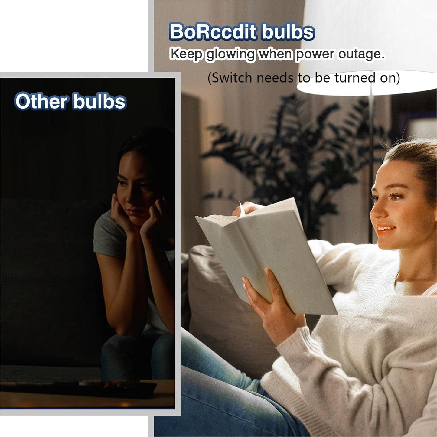 BoRccdit A21 6PK Emergency-Rechargeable-Light-Bulb, Keep Lighting During Power Outage, 12W 6500K LED 65W Equivalent Light Bulbs, 1200 mAh Battery Backup Light Bulbs for Home Power Failure