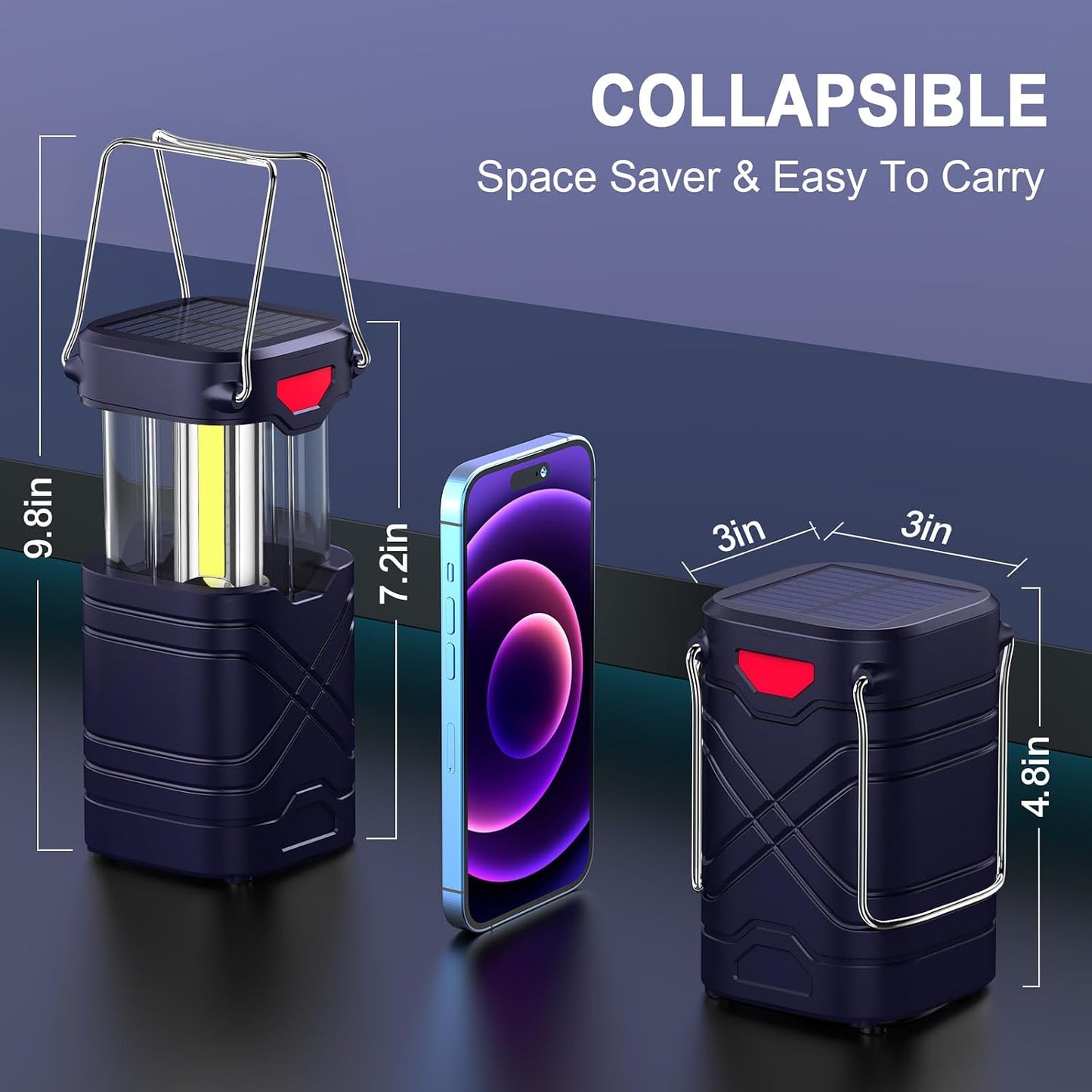 LETMY 4 Pack Camping Lantern, Rechargeable LED Lanterns, Solar Lantern Battery Powered Hurricane Lanterns Flashlight with 3 Powered Ways & USB Cable for Emergency, Power Outage, Hurricane Supplies
