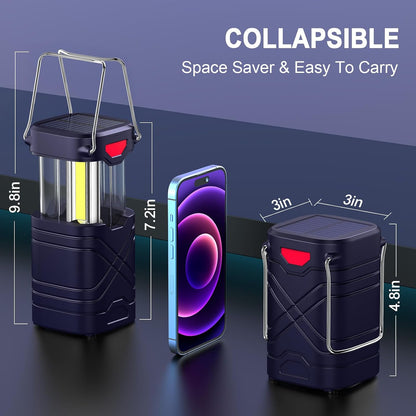 LETMY 4 Pack Camping Lantern, Rechargeable LED Lanterns, Solar Lantern Battery Powered Hurricane Lanterns Flashlight with 3 Powered Ways & USB Cable for Emergency, Power Outage, Hurricane Supplies