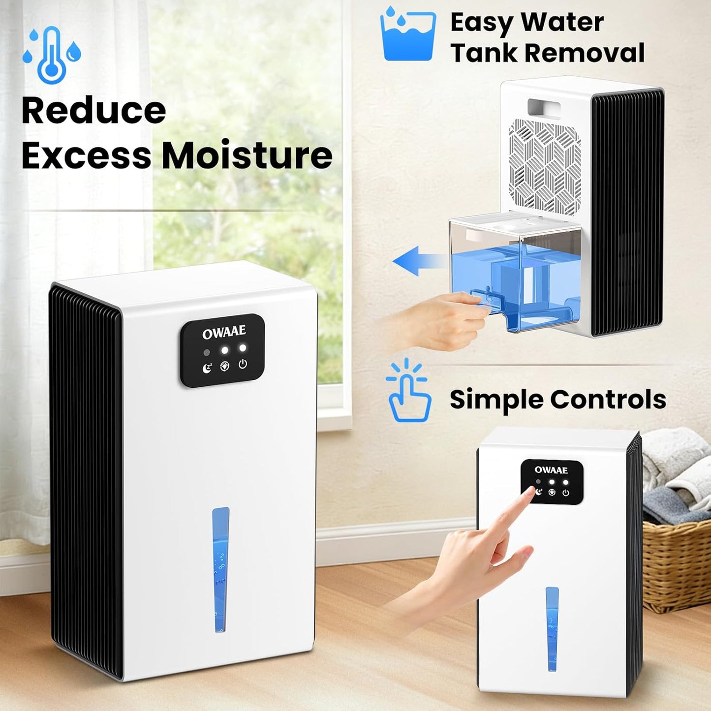 Dehumidifier, 1000 sq.ft Quiet Dehumidifiers for Home Bedroom Basement Bathroom with 95oz Water Tank, Sleep Mode, Auto Shut-Off 7 Colors LED Light, Black