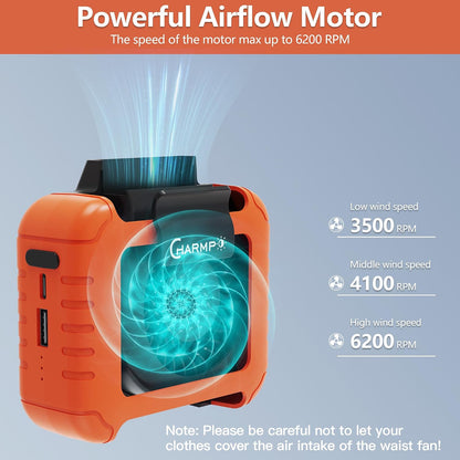 Waist Clip Fan - 5000mAh Rechargeable Portable Personal Fan, 39ft/s Ultra-Strong Wind, 29H Runtime, 5 Speeds, LED & SOS Light, for Outdoor, Camping, Hiking, Construction