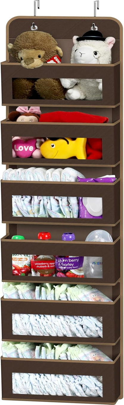 Simple Houseware 6 Clear Window Pocket Over Closet Door Storage Hanging Organizer for Bedroom, Bathroom, Pantry, Beige