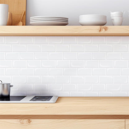WALPLUS 20 Sheets Peel and Stick Kitchen Backsplash Tile Stickers Self Adhesive Stick on Subway Tile 12" x 6" Bathroom Splashback Water Heat Resistant 3D Wall Tiles Pure White Gray