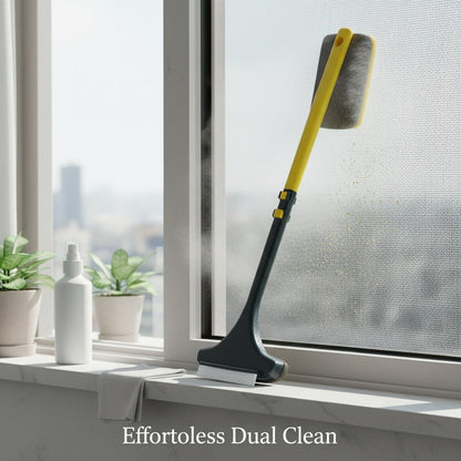 Double-Sided Window & Screen Cleaning Brush, 13-Inch PP Tool for Glass and Mesh, Integrated Squeegee Wiper, Yellow/Blue