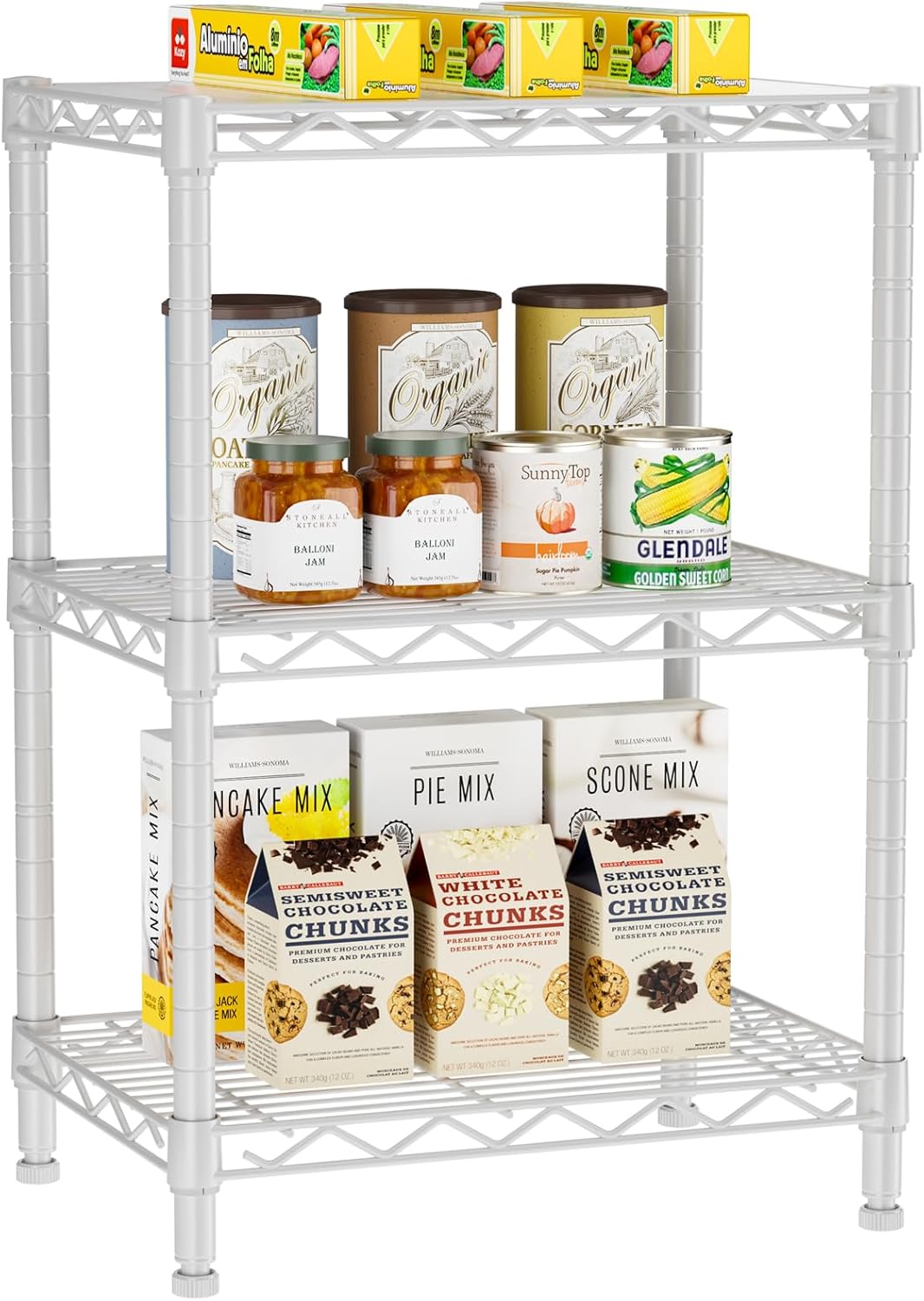 Golpart 4 Tier Adjustable Storage Shelves Metal Utility Shelf Wire Shelving Unit Organizer Rack for Home Kitchen Office Bathroom Pantry Room 12" D x 18" W x 44" H