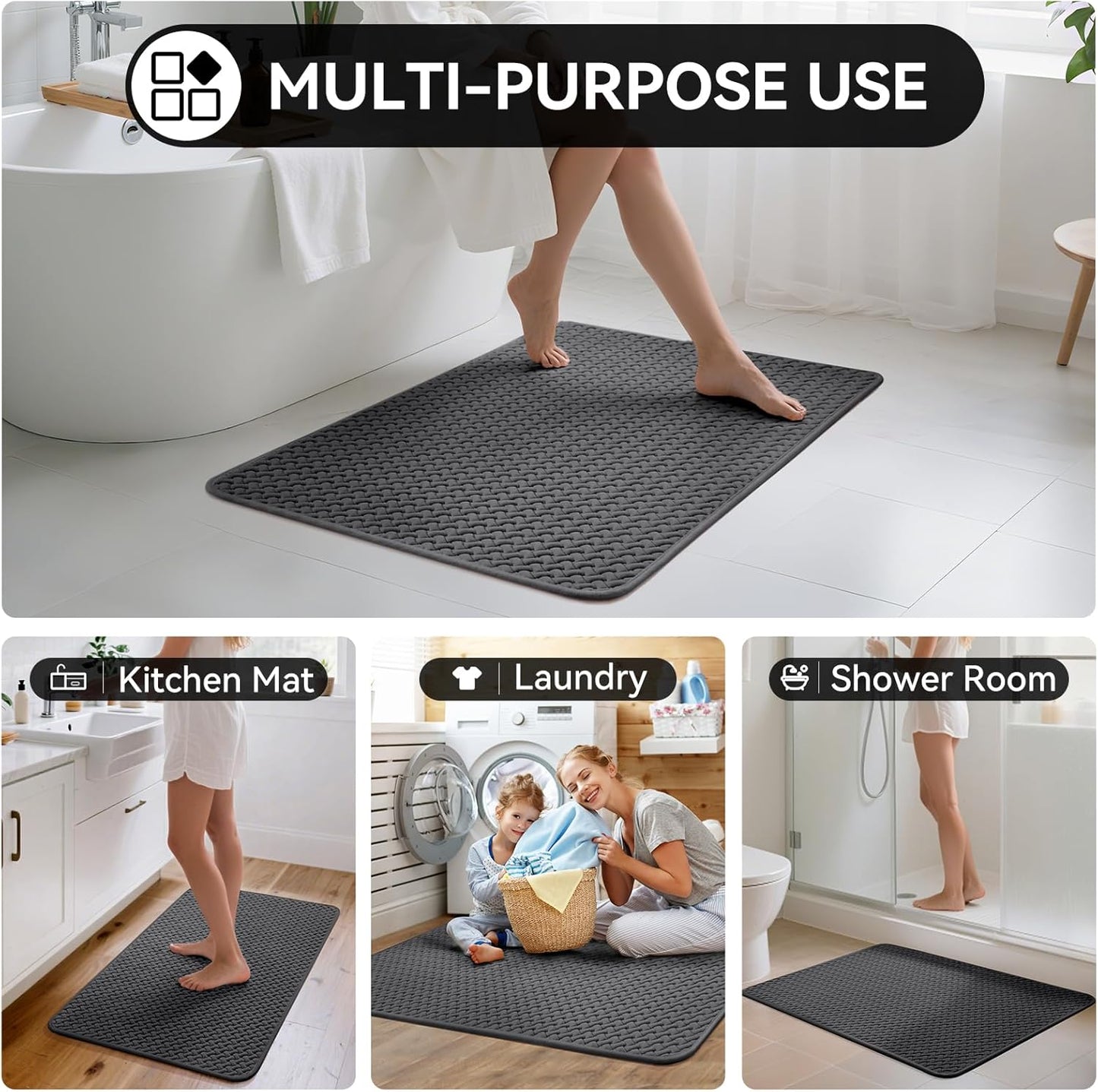 YDKGL Bathroom Rugs Non Slip, Super Absorbent Quick Dry Bath Mats for Bathroom, Foam Weave Texture Thin Bath Rugs Washable with Rubber Backing Fit Under Door Outside Shower,16" x 24“