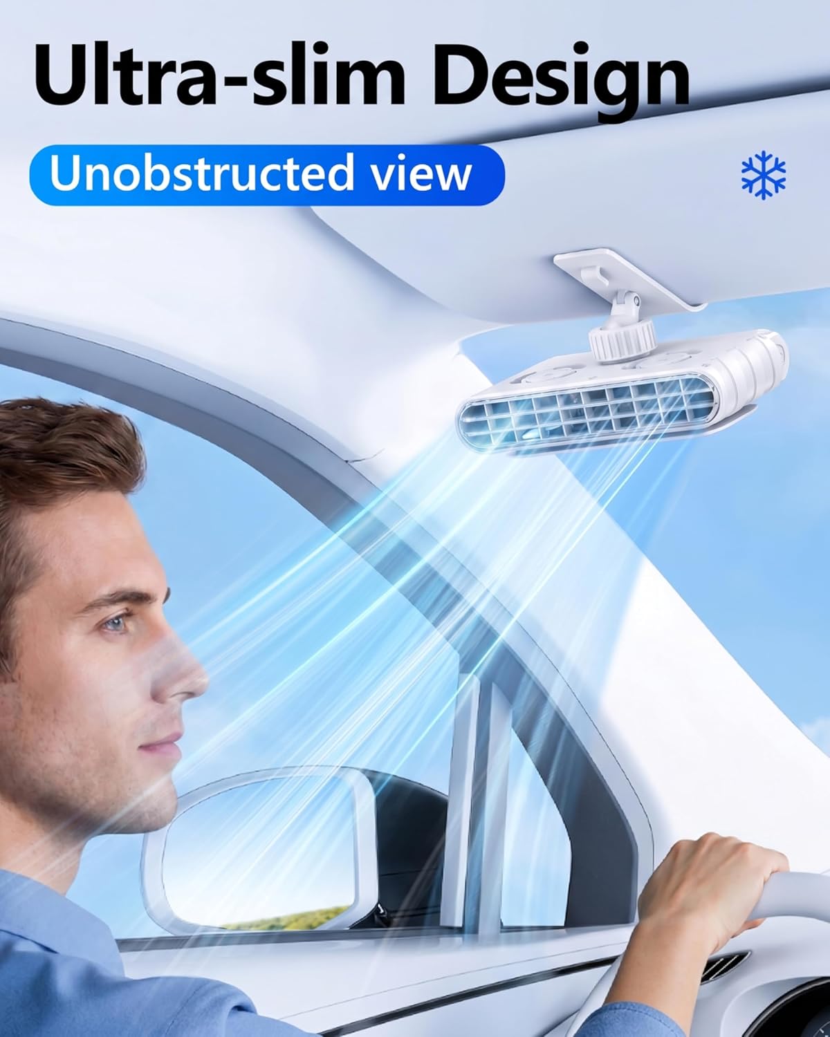 2026 Car Clip on Fan for SUV Pickup Truck RV Visors No Blocking, Portable 3000mAh Rechargeable Fan for Car Desk Kitchen Bathroom Camping - Powerful Turbo Engine 5-Speed Setting (Black)