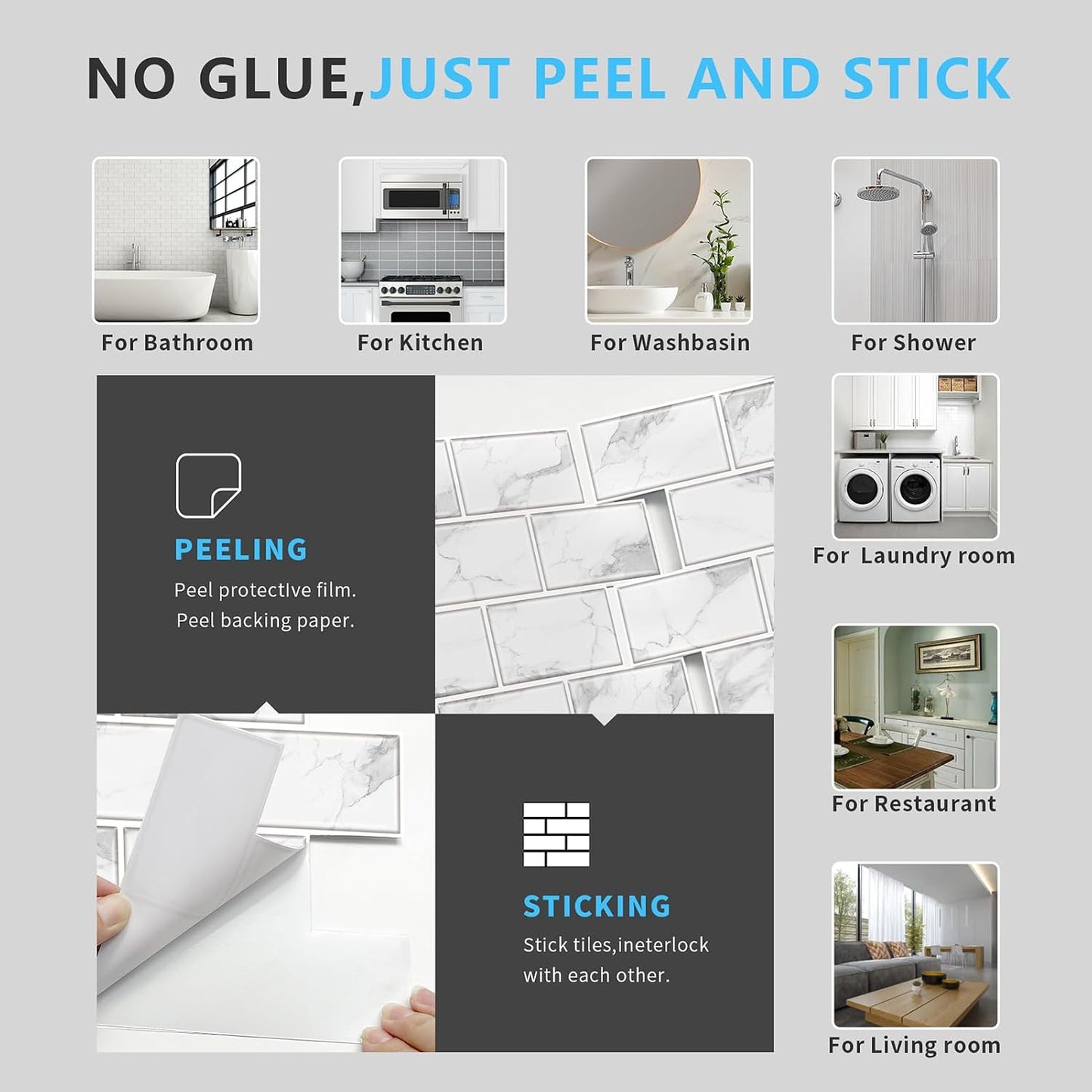 URCOLOR 10-Sheet Stick on Backsplash for Kitchen,12"x12" Peel and Stick Self Adhesive Wall Tiles Back Splashes for Bathroom Brown Marble Look