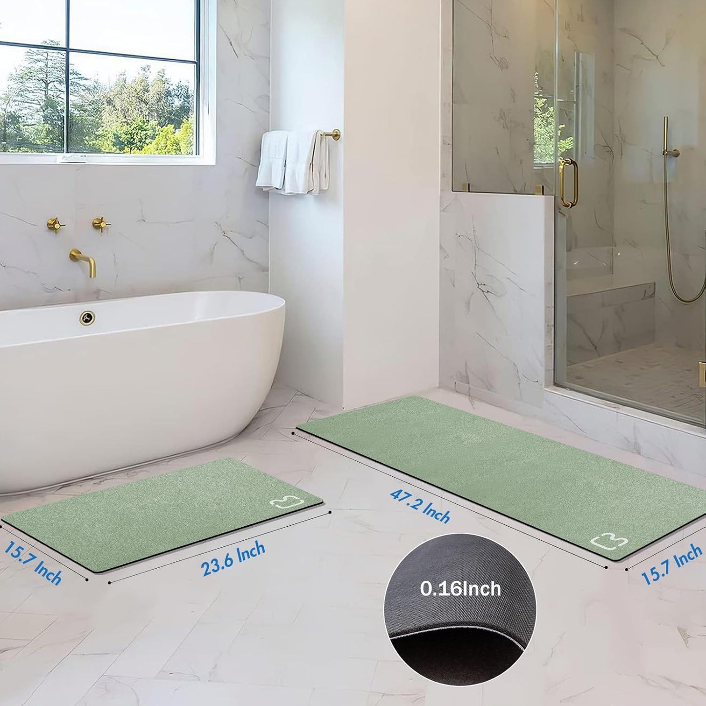 Diatomaceous Earth Bath Mat Rugs Super Absorbent Diatomite Stone Bath Mat Non Slip Quick Dry Thin Bathroom Mat Fit Under Door, Floor Rugs in Front of Bathtub, Shower Room, Sink,15.7"x23.6", Grey