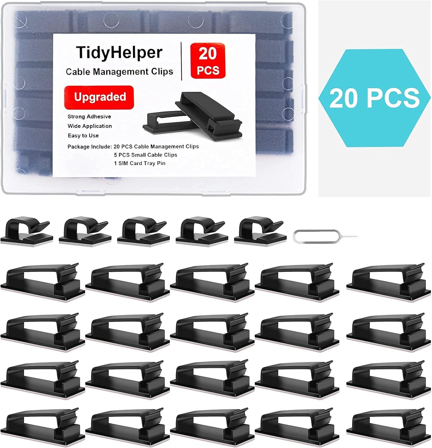 100 PCS Adhesive Cable Clips White (Small & Large), Upgraded Wall Wire Holder for Cord Organizer Cable Management, Outdoor Light Clips Hooks for LED, Car Dash Cam, HDMI, Extension Cord