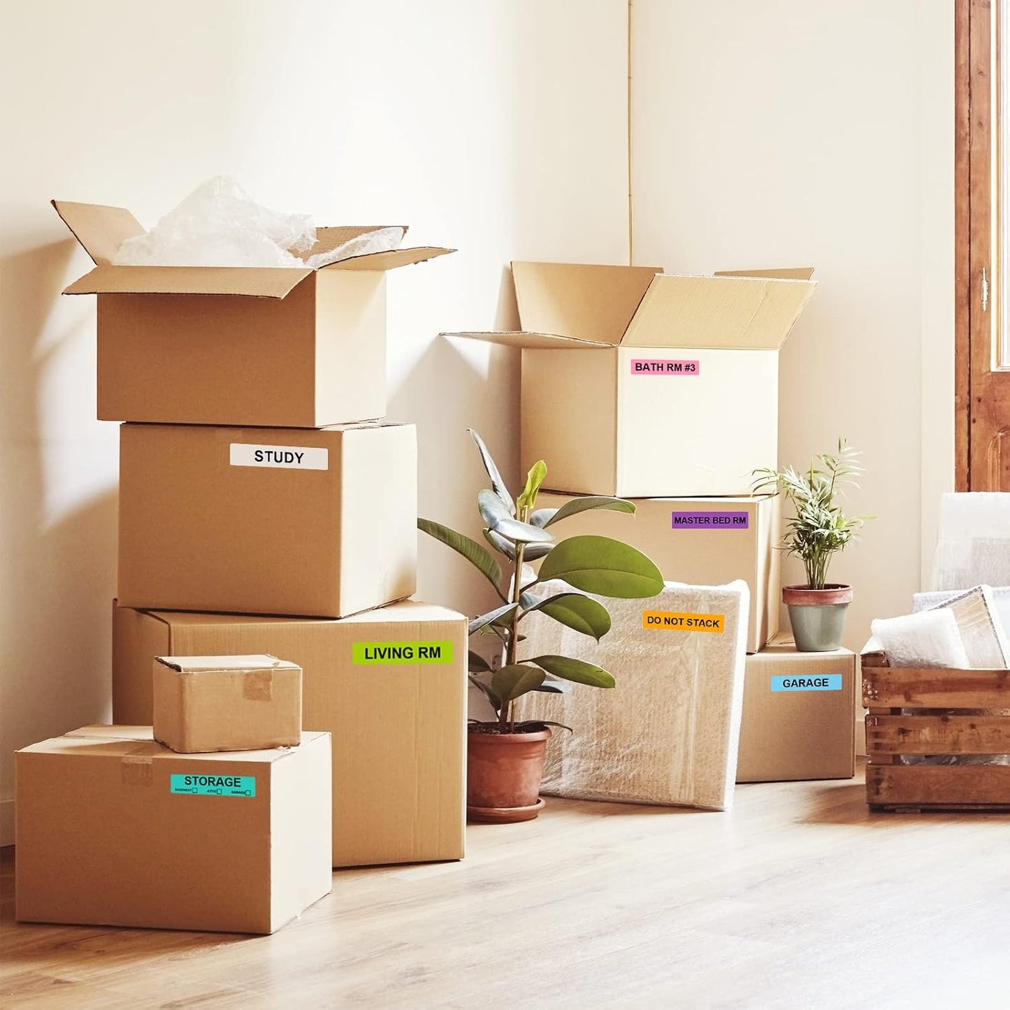 960 Count Home Moving Labels,16 Rolls Different Color Coding Moving Labels for Boxes Stickers + Fragile Moving Stickers + 1 Blank Label Roll for Customized Use