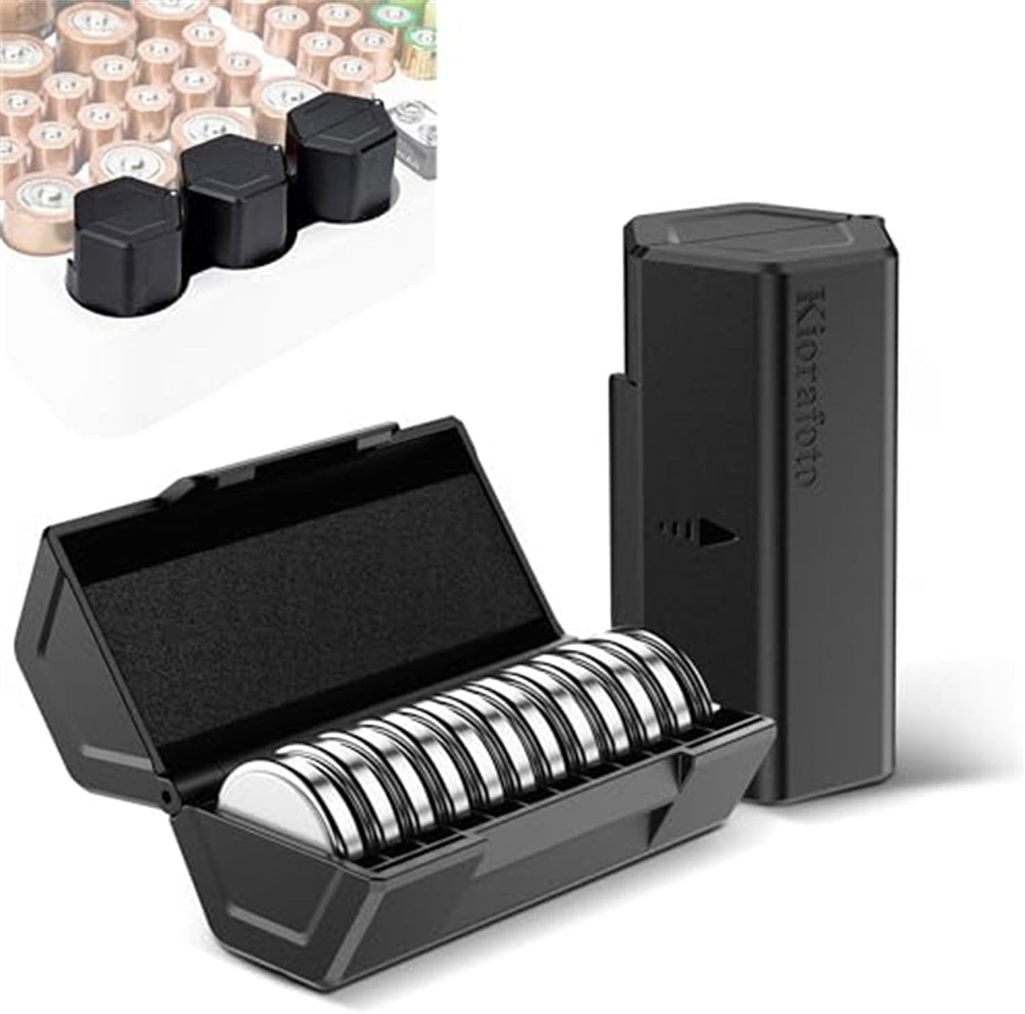 Hard Shell Battery Organizer Holder with Small Battery Tester, IP68 Waterproof Multi 82 Slots Batteries Vault Case for 40 AA & 12 AAA & 12 CR2032 CR2025 & 18 LR44 Button Cell/2 D Size Batteries Case