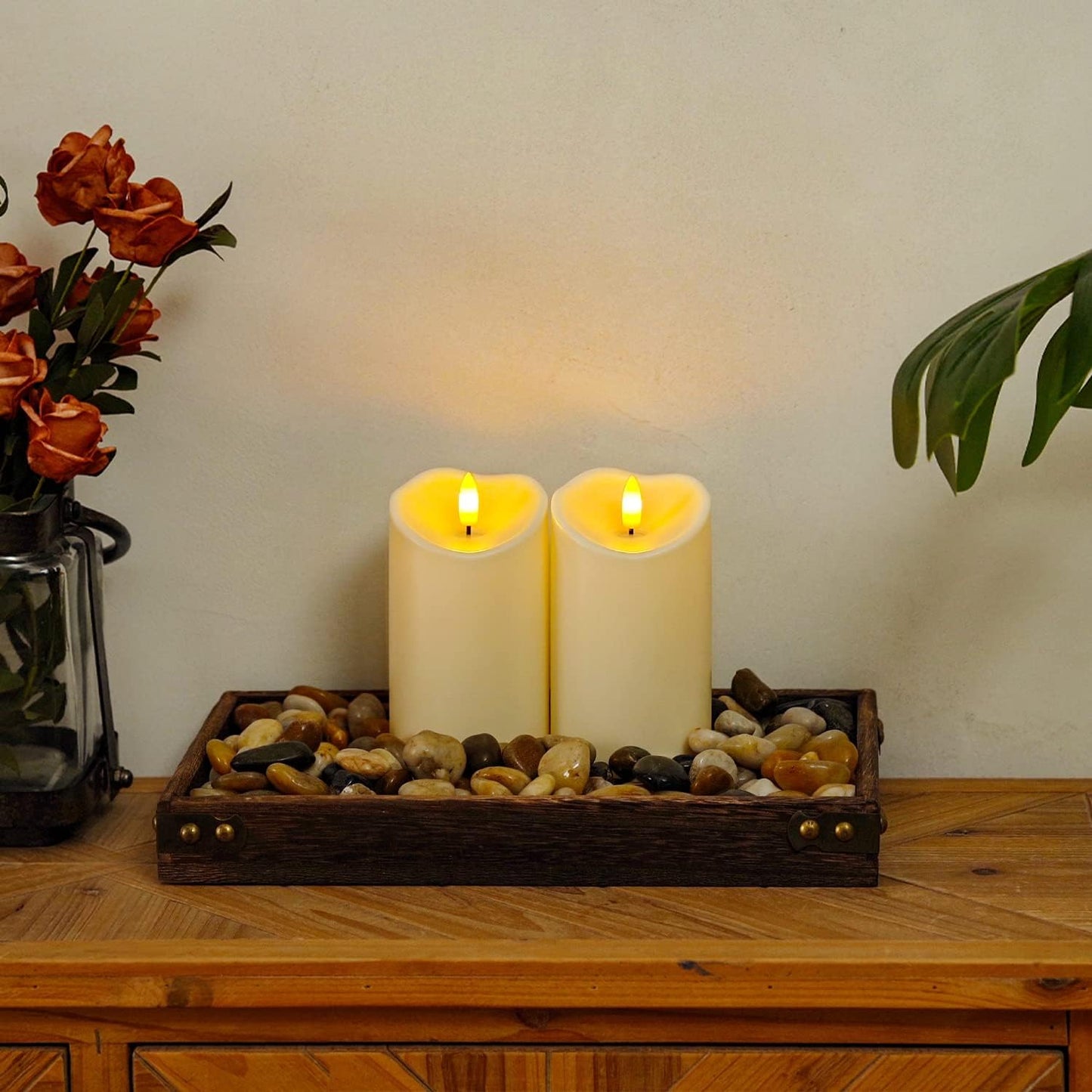 Homemory Dripping Wax Flameless Candles, Battery Operated Candles with Remote Control and Timers, LED Pillar Candles, Electric Fake Candles, 3" x 6", Set of 2
