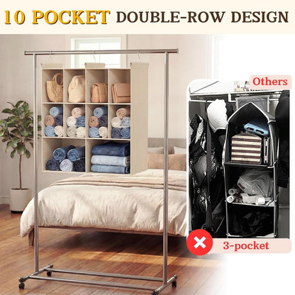 Ofiray-home 6 Tier Hanging Closet Organizer, 16 Compartments Sweater Organizer for Closet with 3 Sturdy Hooks, Closet Organizers and Storage, Wardrobe, Rv, Garment Rack, Grey