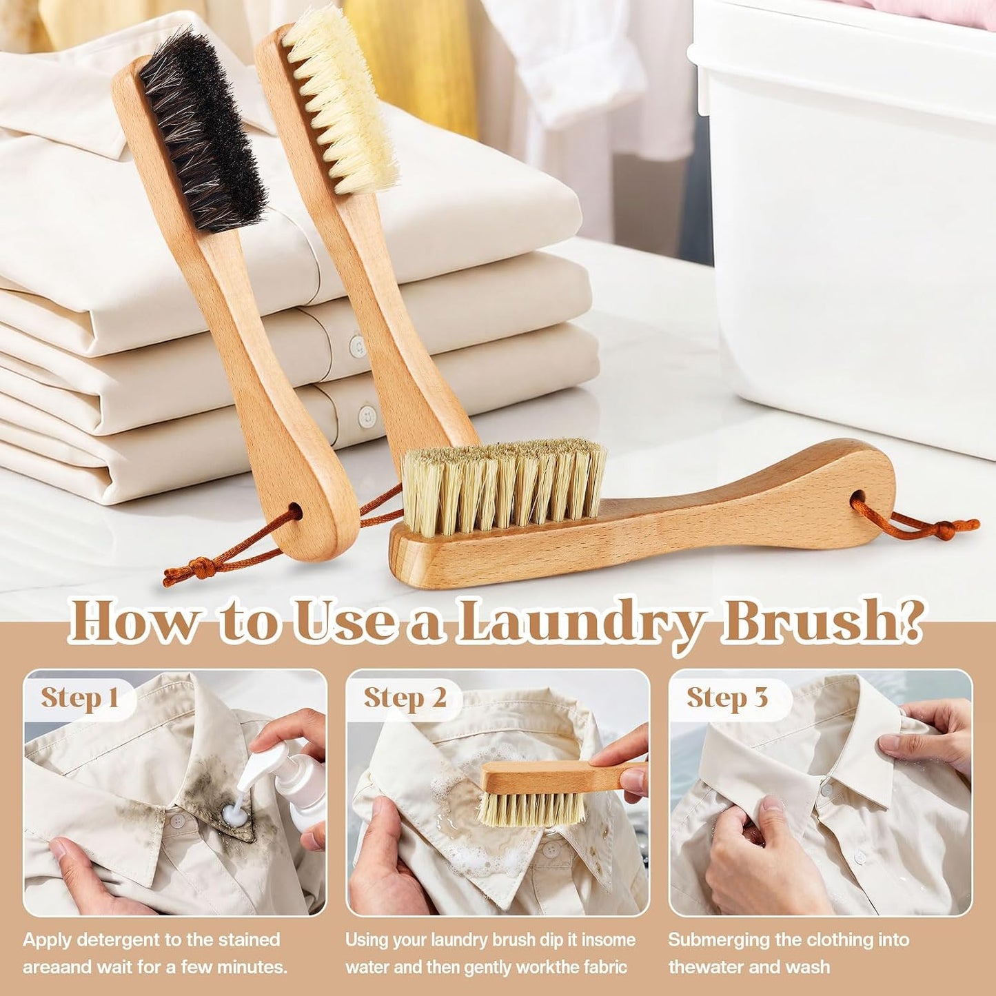 3 Pcs Wood Laundry Stain Brush Stain Remover Brushes with Boar Bristle Small Stain Brush for Clothes for Scrubbing Stains from Furniture Fabric Leather(3 Pcs C)