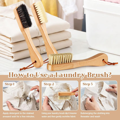 3 Pcs Wood Laundry Stain Brush Stain Remover Brushes with Boar Bristle Small Stain Brush for Clothes for Scrubbing Stains from Furniture Fabric Leather(3 Pcs C)