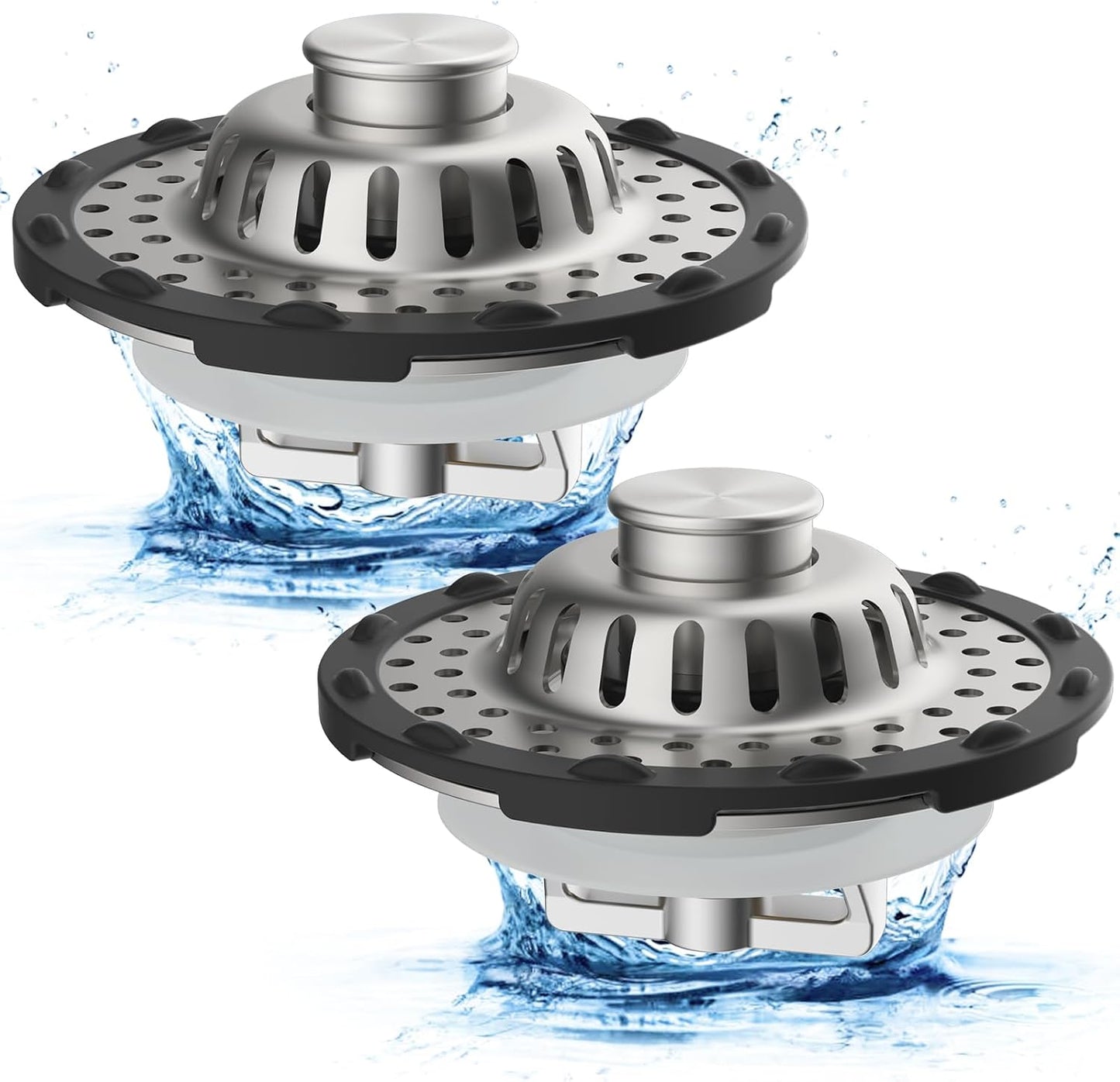Universal Bathtub Drain Stopper Shower Drain Hair Catcher, Tub Stopper with Visible Top Strainer, Upgraded 3 in 1 Pop-up Drain Plug Fit for 1.5 to 2.4" Hole, Stainless Steel Filter Basket, Chrome