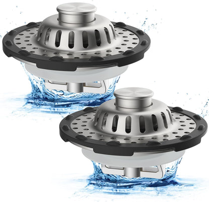 Universal Bathtub Drain Stopper Shower Drain Hair Catcher, Tub Stopper with Visible Top Strainer, Upgraded 3 in 1 Pop-up Drain Plug Fit for 1.5 to 2.4" Hole, Stainless Steel Filter Basket, Chrome
