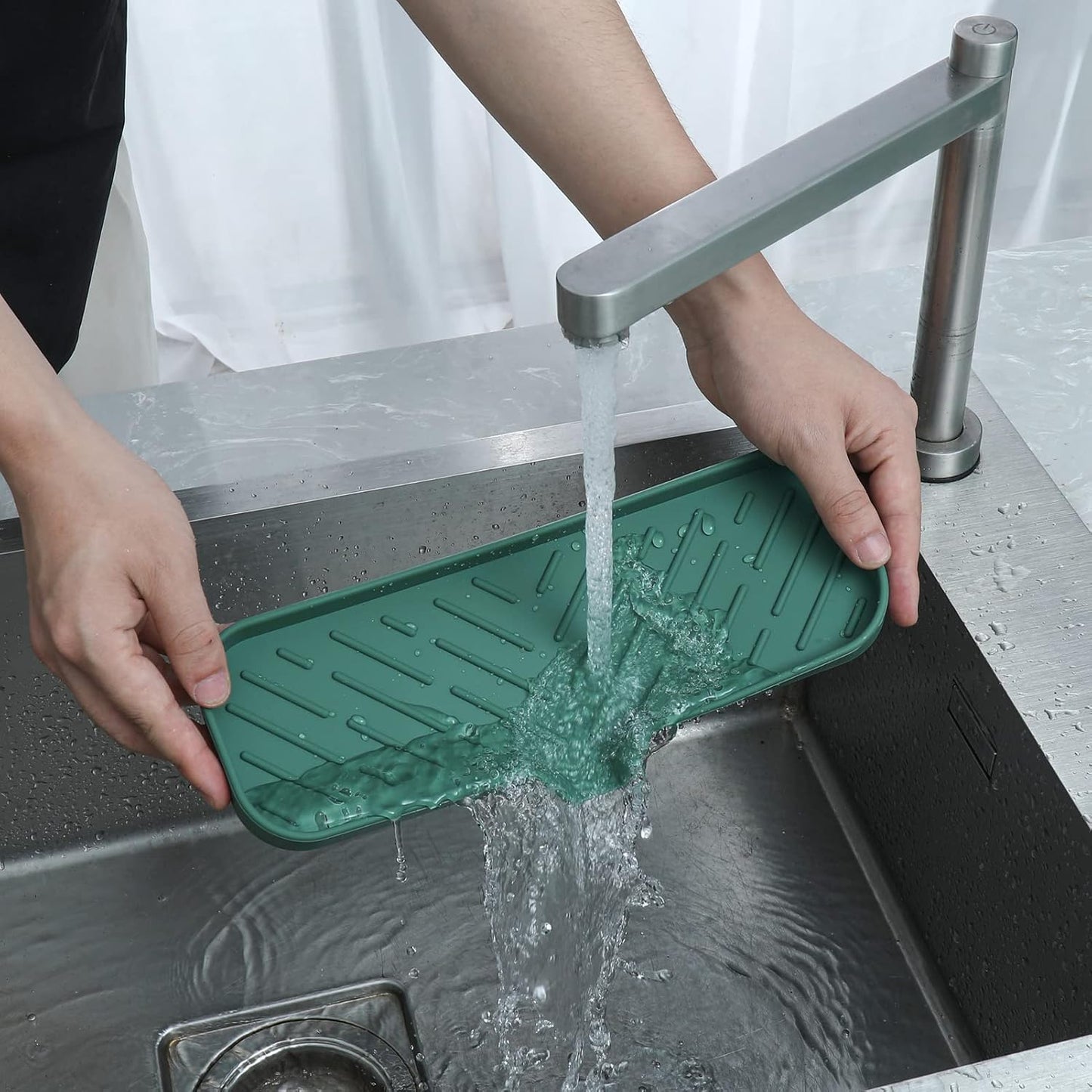 MicoYang Silicone Bathroom Soap Dishes with Drain Spout-Bathroom and Kitchen Sink Organizer,Sponge Holder,Dish Soap Tray,Perfect for Dispenser,Scrubber,Bottle,Cup on Sink or Counter-Coffee 4.9"×3.2"